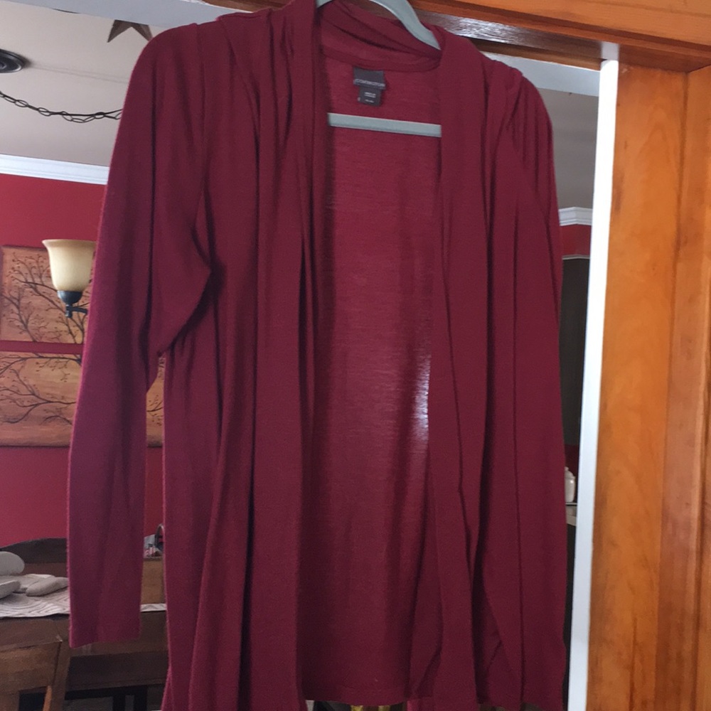 Red open front cardigan